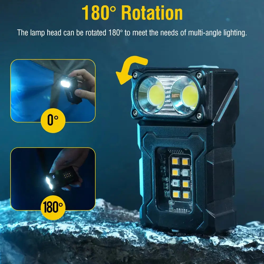 Mini Multi-Function Flashlight 180° Rotatable Head 1200mAh Type-C Rechargeable