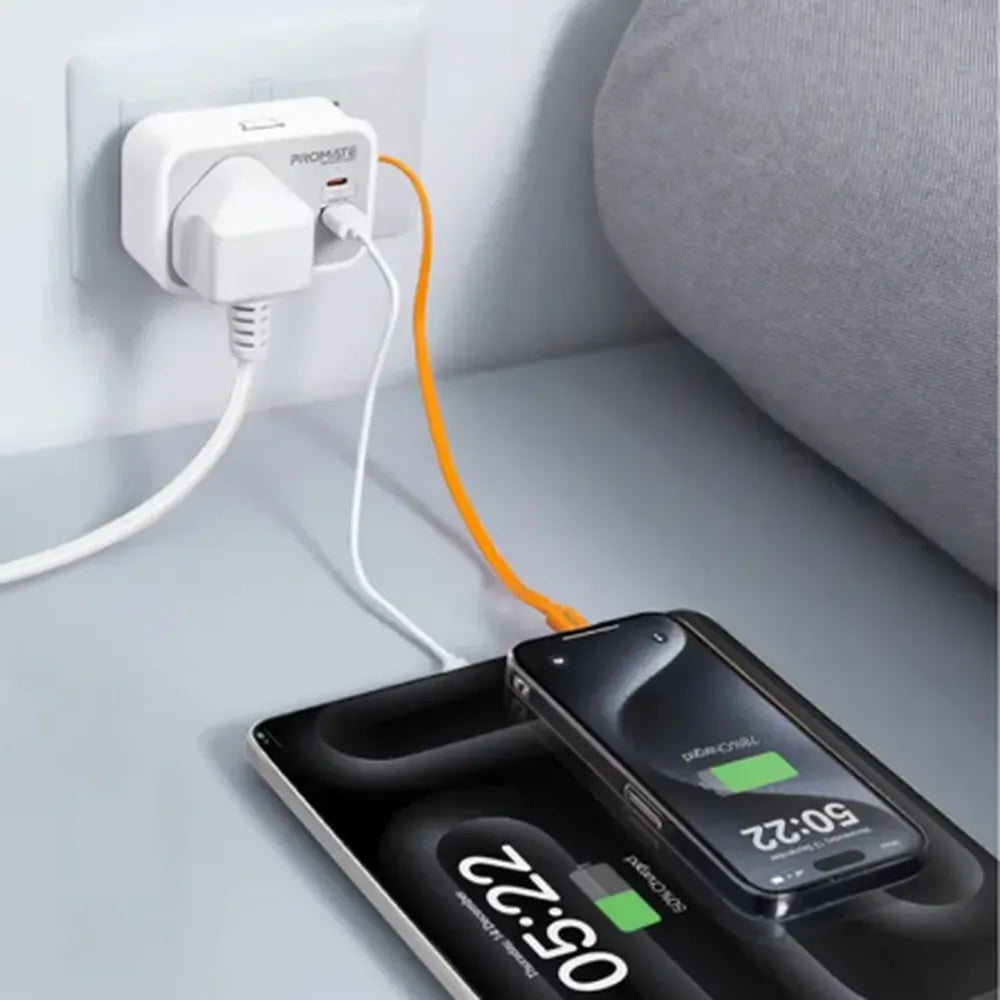 Promate Versa Multi-Function AC Socket Charger PD 20W USB-C  QC3.0 USB-A  3250W AC Output