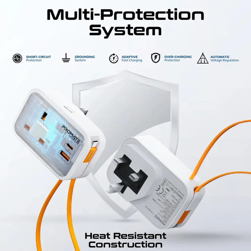 Promate Versa Multi-Function AC Socket Charger PD 20W USB-C  QC3.0 USB-A  3250W AC Output