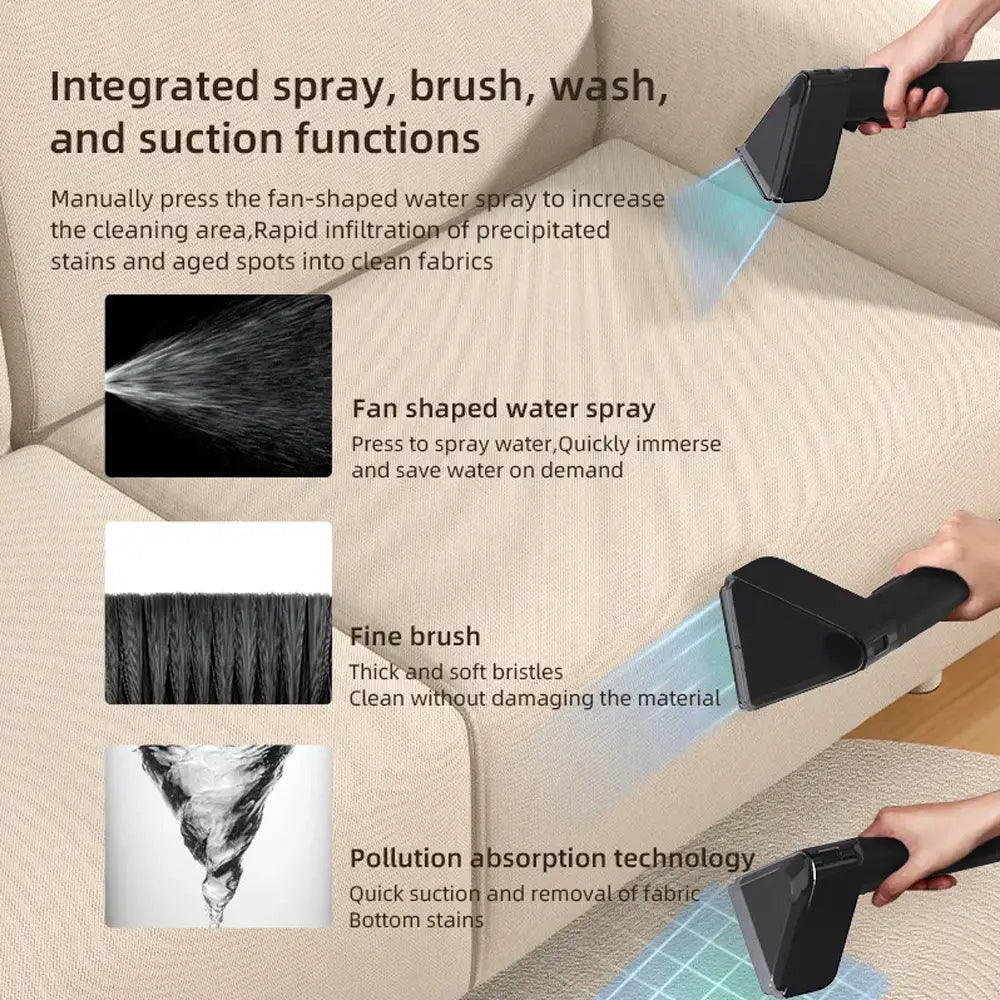 Carpet Cleaner Machine with Dual Water Tanks 12000PA Suction Power 5 Meter Power Cord