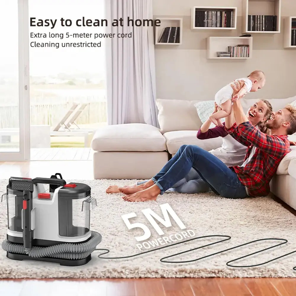 Carpet Cleaner Machine with Dual Water Tanks 12000PA Suction Power 5 Meter Power Cord