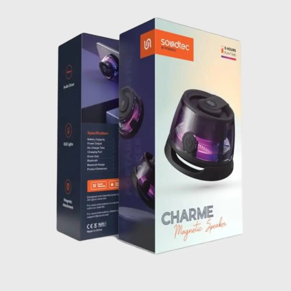 Porodo Soundtec Charme Magnetic Attachment Speaker with RGB Lights – Black