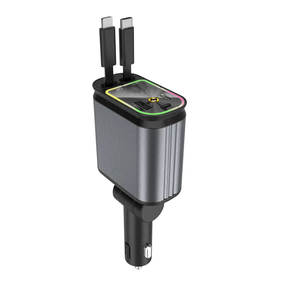 4-in-1 Retractable Starry Stars Car Phone Charger – Compatible with 12V and 24V Power Sockets