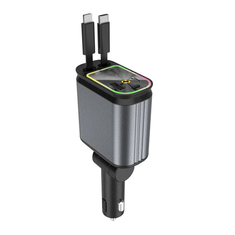 4-in-1 Retractable Starry Stars Car Phone Charger – Compatible with 12V and 24V Power Sockets