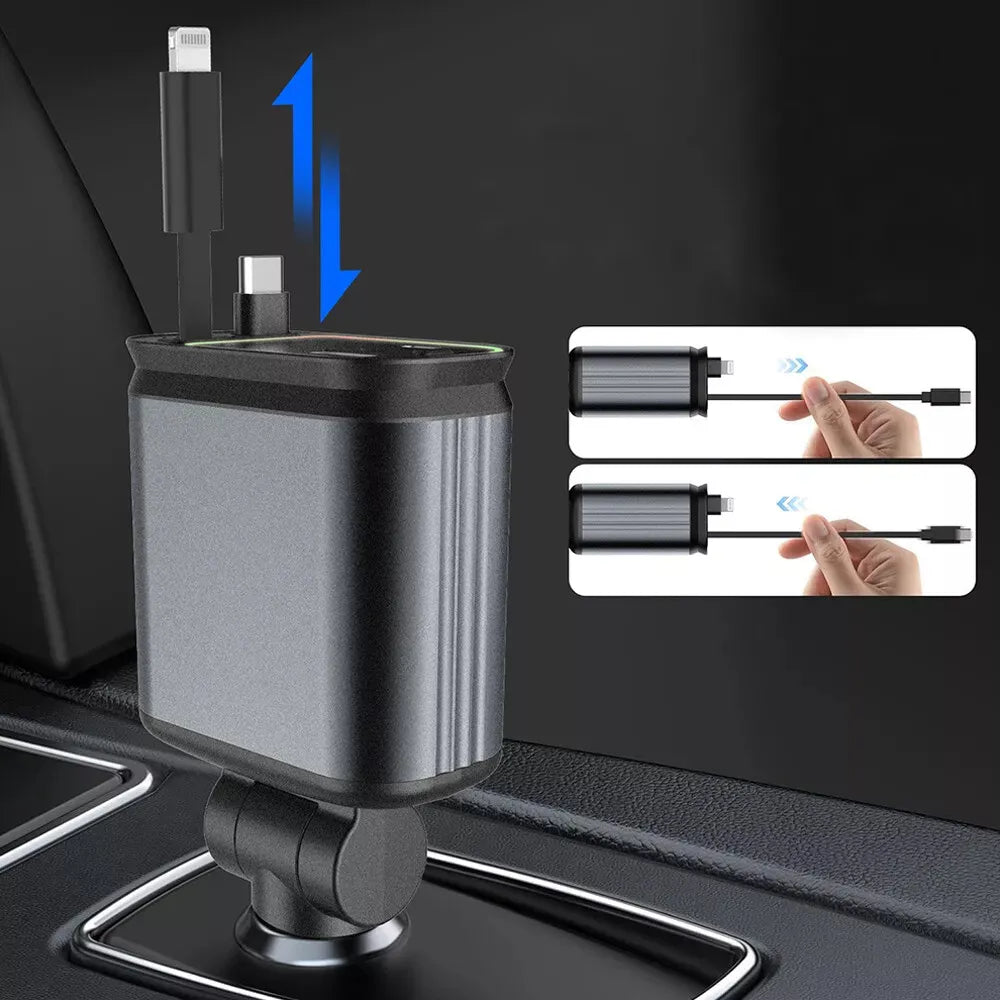 4-in-1 Retractable Starry Stars Car Phone Charger – Compatible with 12V and 24V Power Sockets