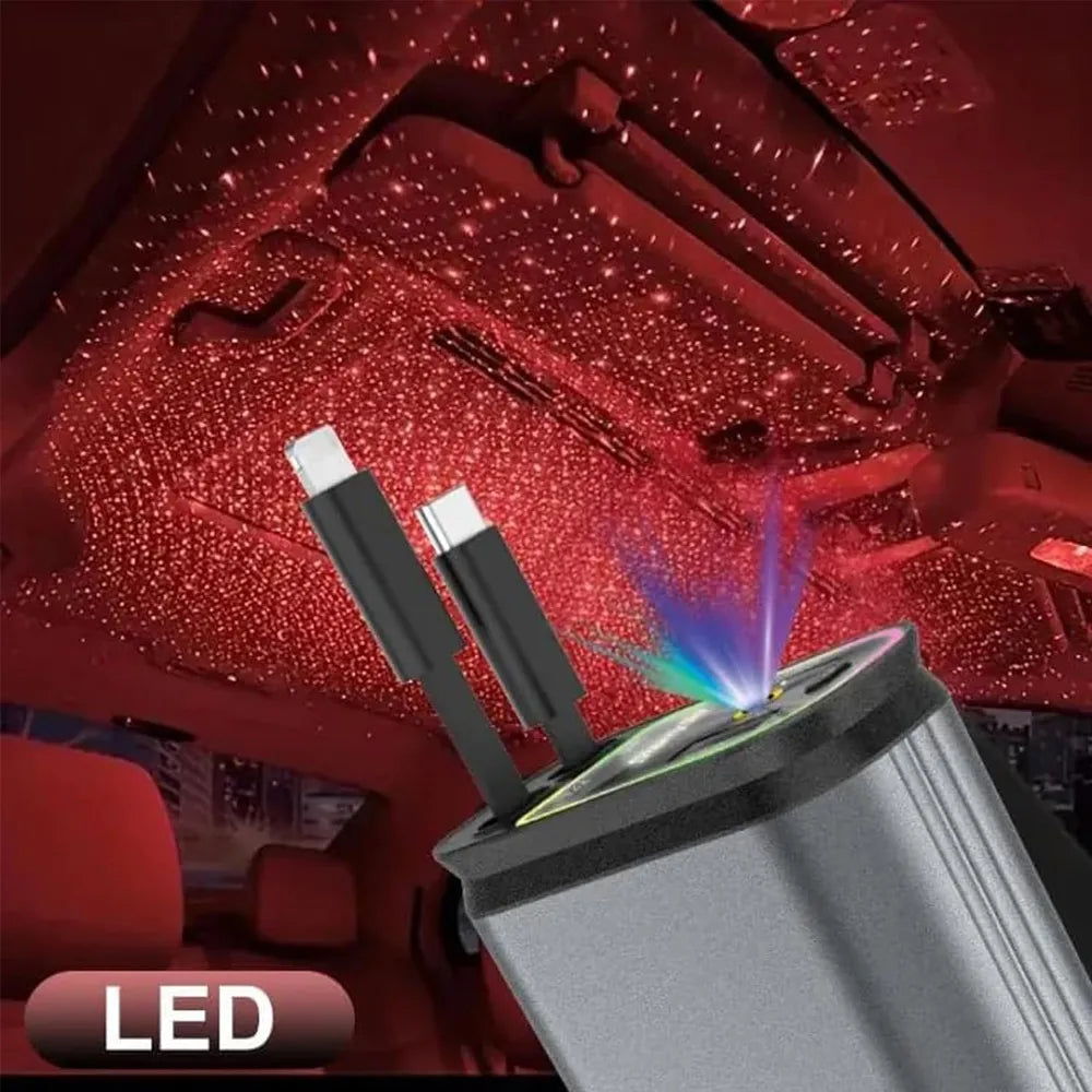 4-in-1 Retractable Starry Stars Car Phone Charger – Compatible with 12V and 24V Power Sockets