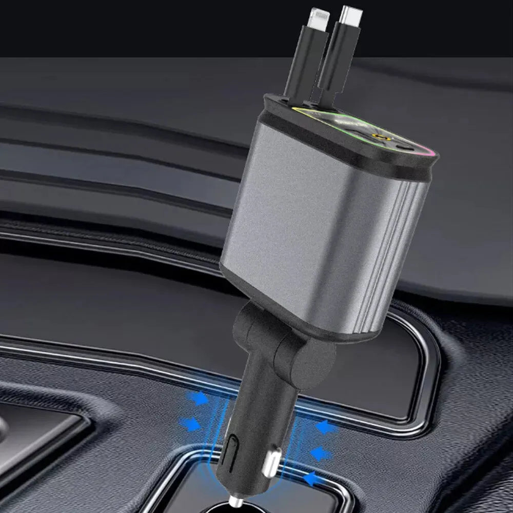 4-in-1 Retractable Starry Stars Car Phone Charger – Compatible with 12V and 24V Power Sockets