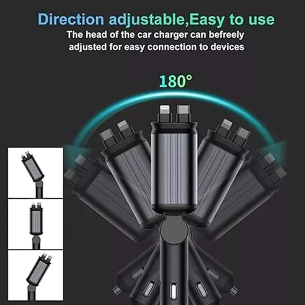 4-in-1 Retractable Starry Stars Car Phone Charger – Compatible with 12V and 24V Power Sockets