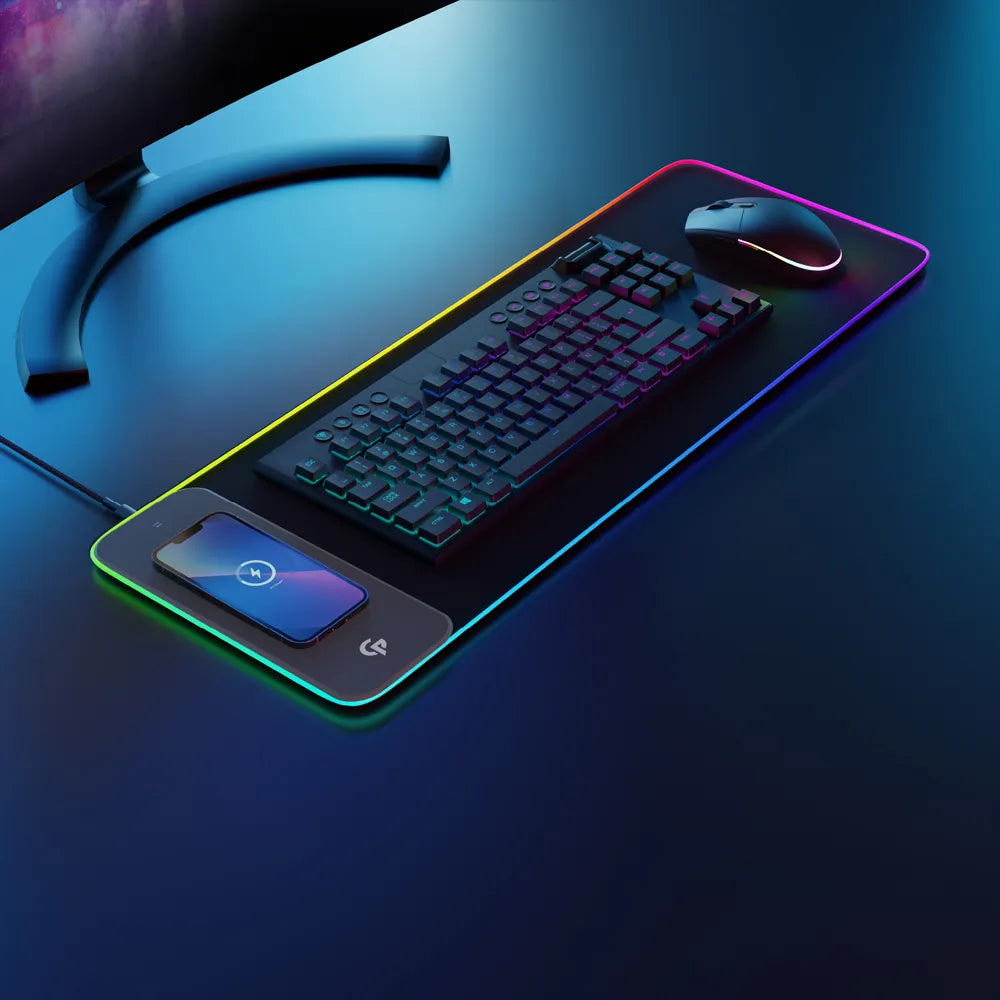 Porodo RGB Gaming Mouse Pad with 15W Fast Wireless Charger – Black