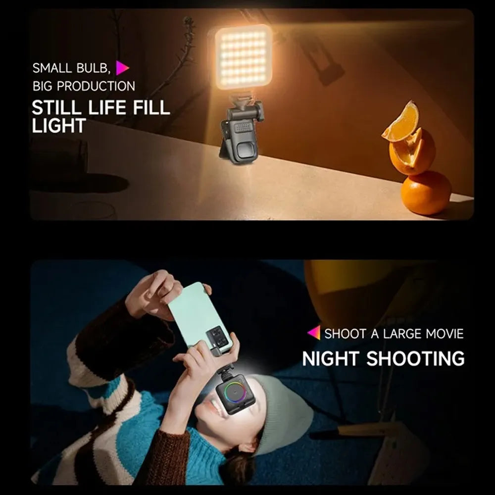 D12S Portable Mini RGB LED Video Light 2000mAh Type-C Rechargeable