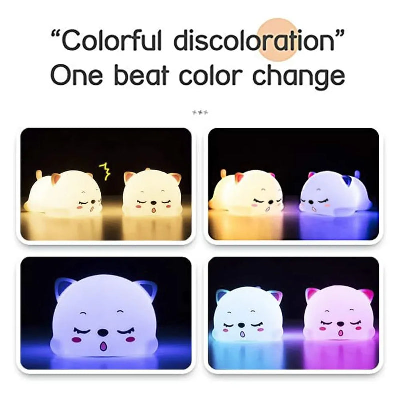 LED Sleeping Cat Silicone Kitty Night Light