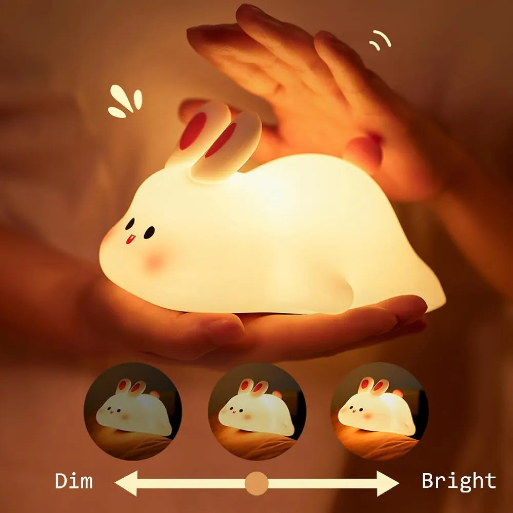 LED Big Face Rabbit Silicone Night Light 3 Modes 1200mAh Type-C Rechargeable