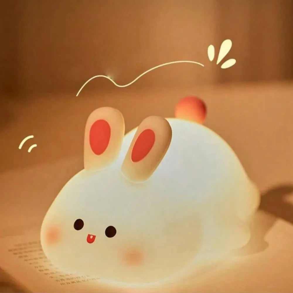 LED Big Face Rabbit Silicone Night Light 3 Modes 1200mAh Type-C Rechargeable