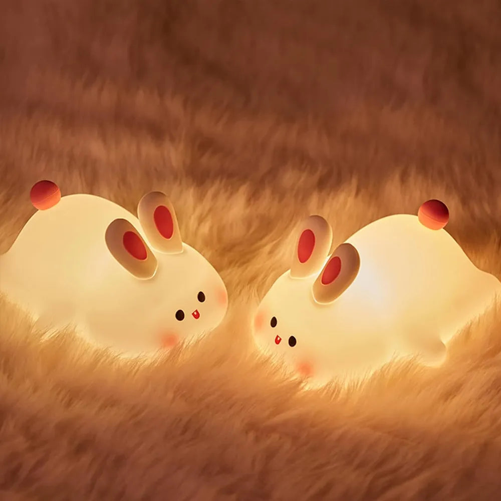 LED Big Face Rabbit Silicone Night Light 3 Modes 1200mAh Type-C Rechargeable