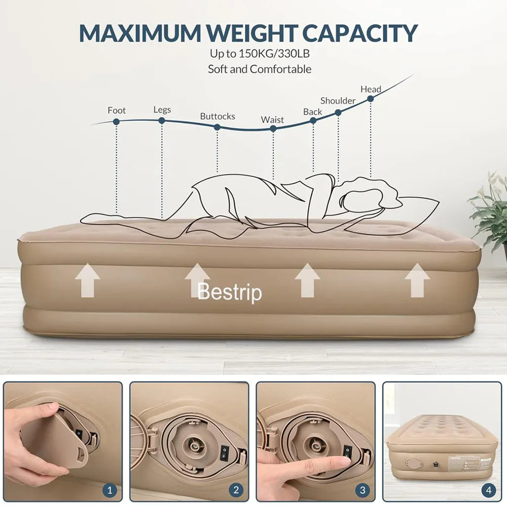 Bestrip Inflatable Bed with Built-in Pump 200×150×40cm