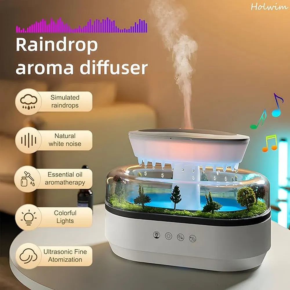 Micro Landscape Raindrop Aroma Diffuser 250ml With 7 Colors Night Light
