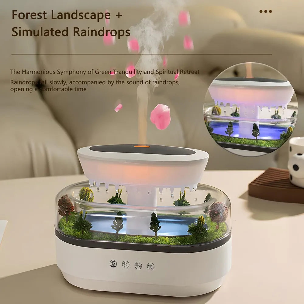 Micro Landscape Raindrop Aroma Diffuser 250ml With 7 Colors Night Light