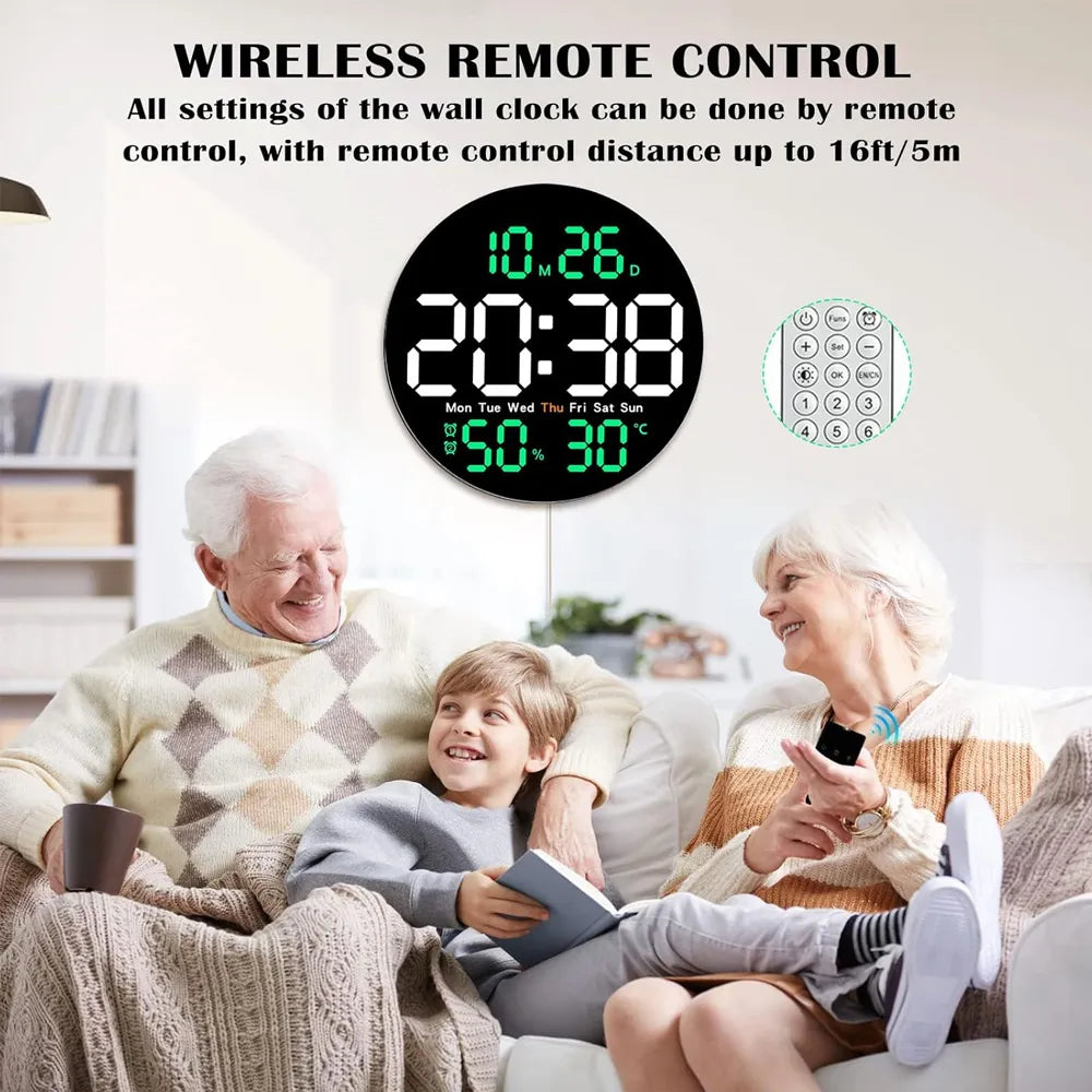 LED Digital Wall Clock Large 10" Display USB Powered Remote Control