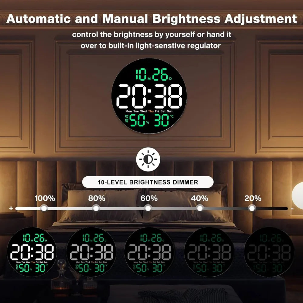 LED Digital Wall Clock Large 10" Display USB Powered Remote Control