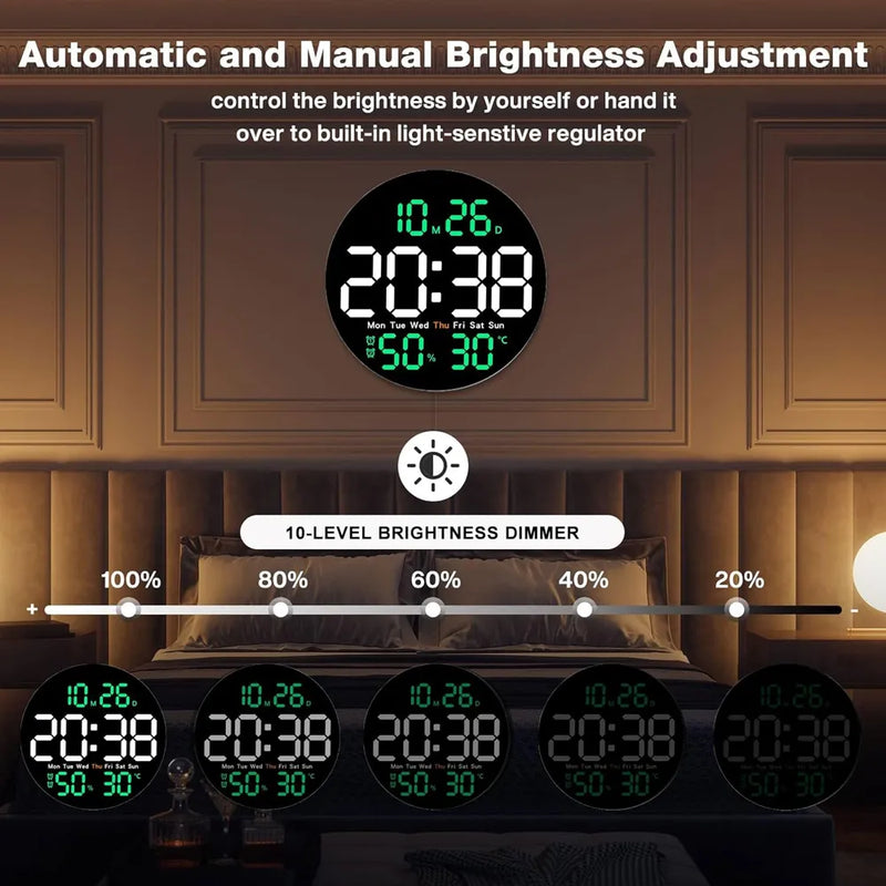 LED Digital Wall Clock Large 10" Display USB Powered Remote Control