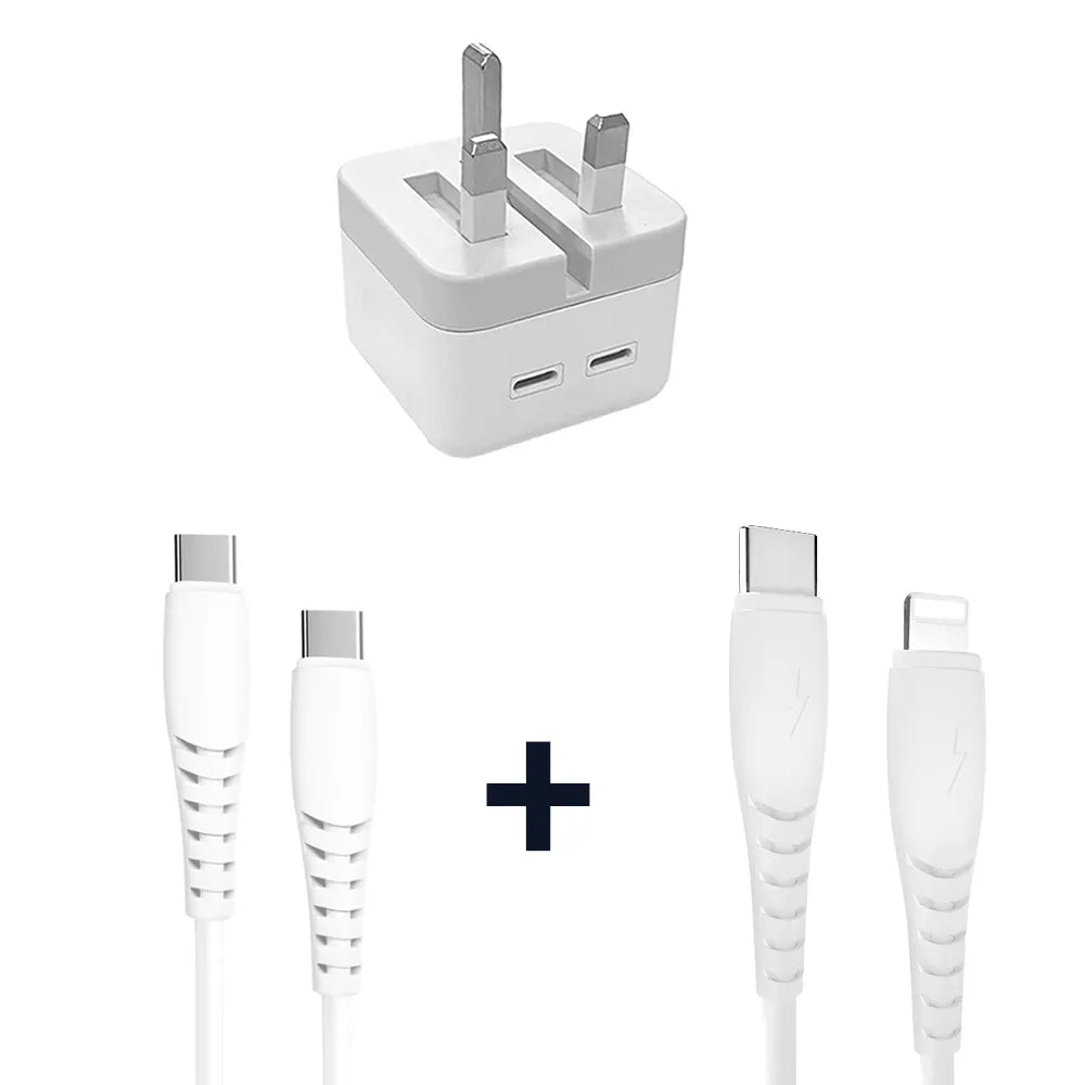 Pama 50W Power Adapter with 3A Type-C to C and PD20W C to Lightning Data Cable