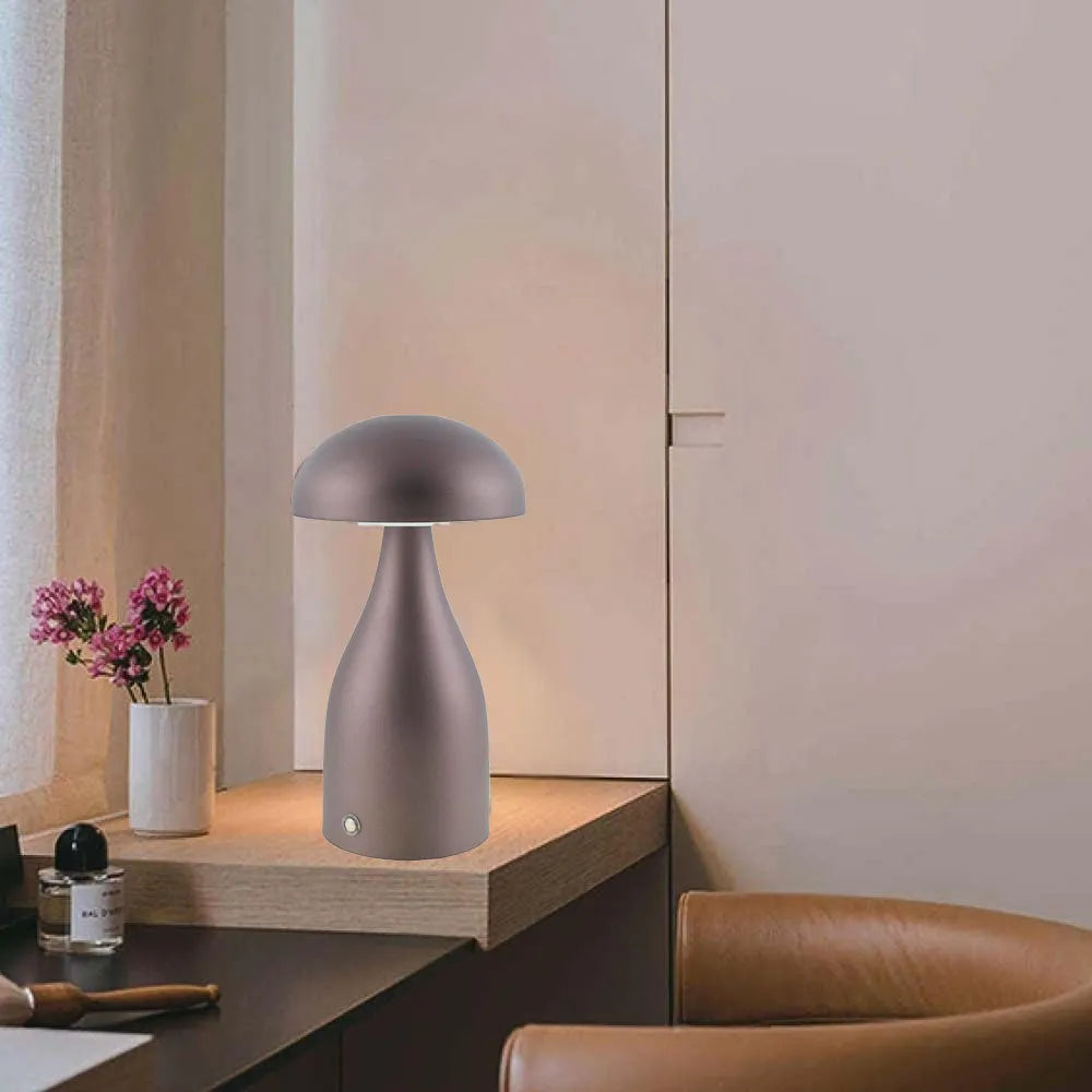 Traditional Mushroom Style Table Lamp With Adjustable Brightness 9in Tall 1200mAh Rechargeable Battery - Brown