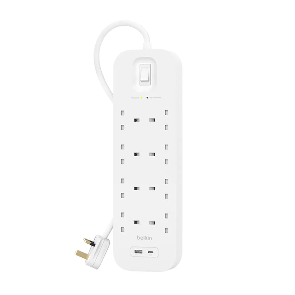 Belkin 8-Outlet Surge Protector Power Strip USB-C and USB-A Ports (8 Outlet with 1 USB-C & 1 USB-A)