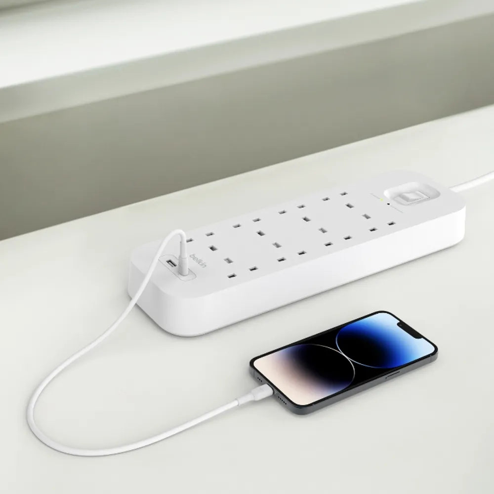 Belkin 8-Outlet Surge Protector Power Strip USB-C and USB-A Ports (8 Outlet with 1 USB-C & 1 USB-A)