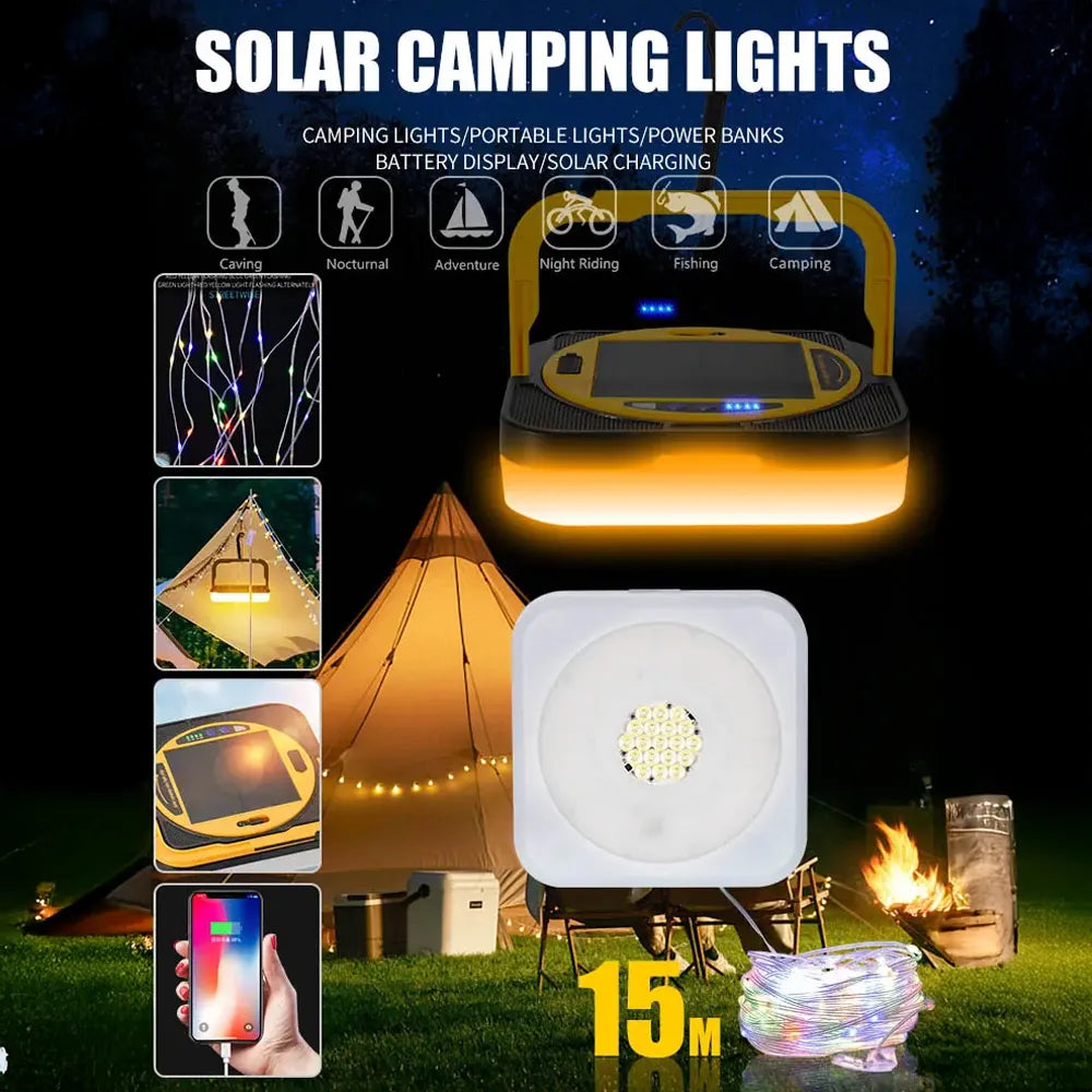 Multicolour Camping Light String with 3 Color Temperaturess Type-C & Solar Rechargeable