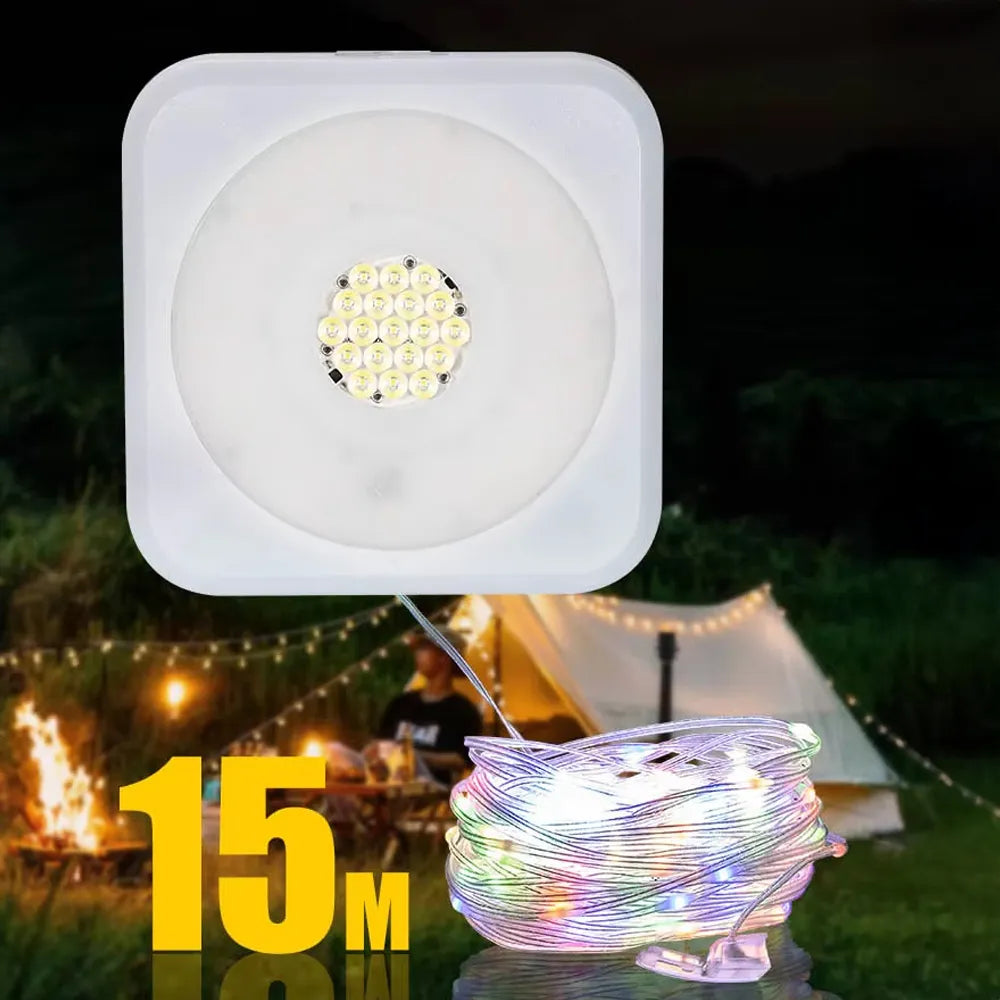 Multicolour Camping Light String with 3 Color Temperaturess Type-C & Solar Rechargeable