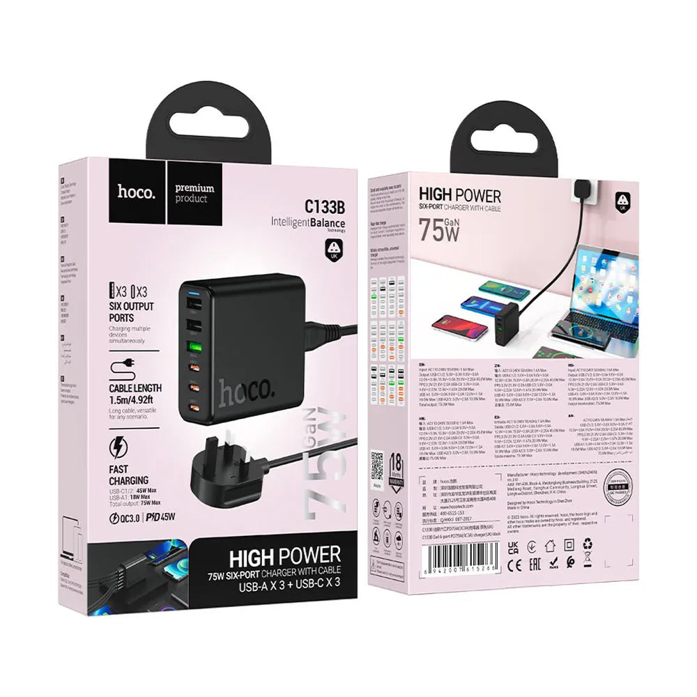 Hoco Charging station C133B Earl 75W PD45W + QC3.0-UK Plug