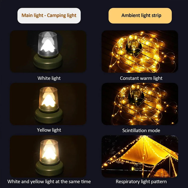 Multifunctional 2-in-1 Retractable LED Lantern Camping String Lights