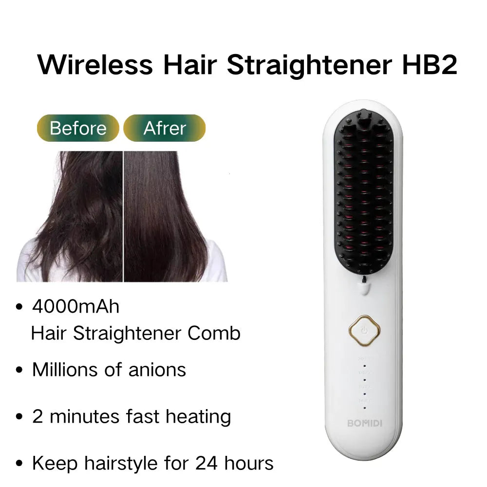 Bomidi Wireless Hair Straightener HB2 with Ceramic Coated Plates 4 Temperature Settings 4000mAh Battery