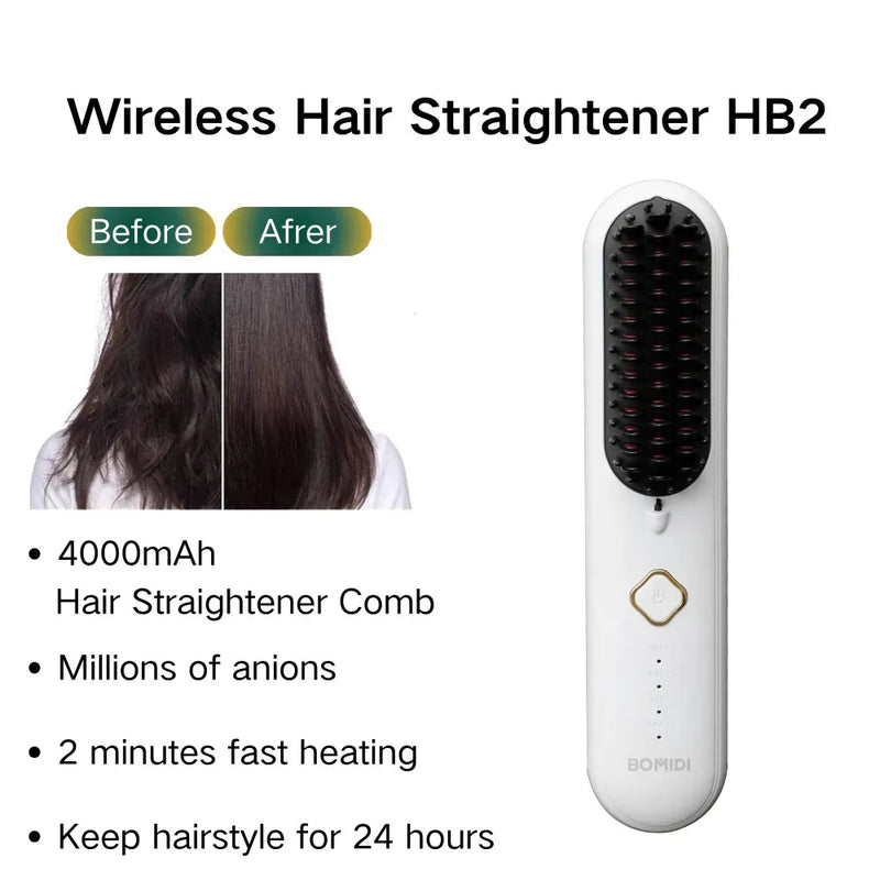 Bomidi Wireless Hair Straightener HB2 with Ceramic Coated Plates 4 Temperature Settings 4000mAh Battery