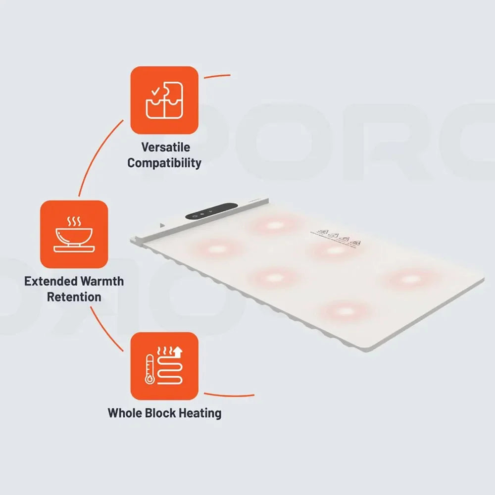 حصيرة تسخين الطعام من Porodo مع إعدادات درجة حرارة قابلة للتعديل - أبيض