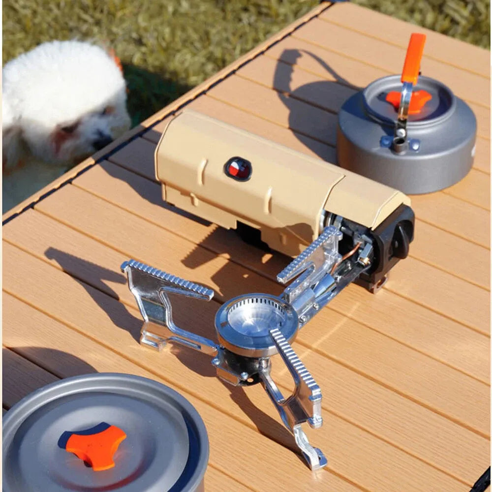 Portable Mini Camping Single Burner Gas Stove 2600W - Beige