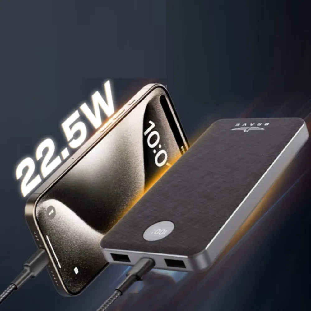 Brave Slim Power Bank Fast Charging with Type-C + Dual USB-A Ports 10000mAh 22.5W