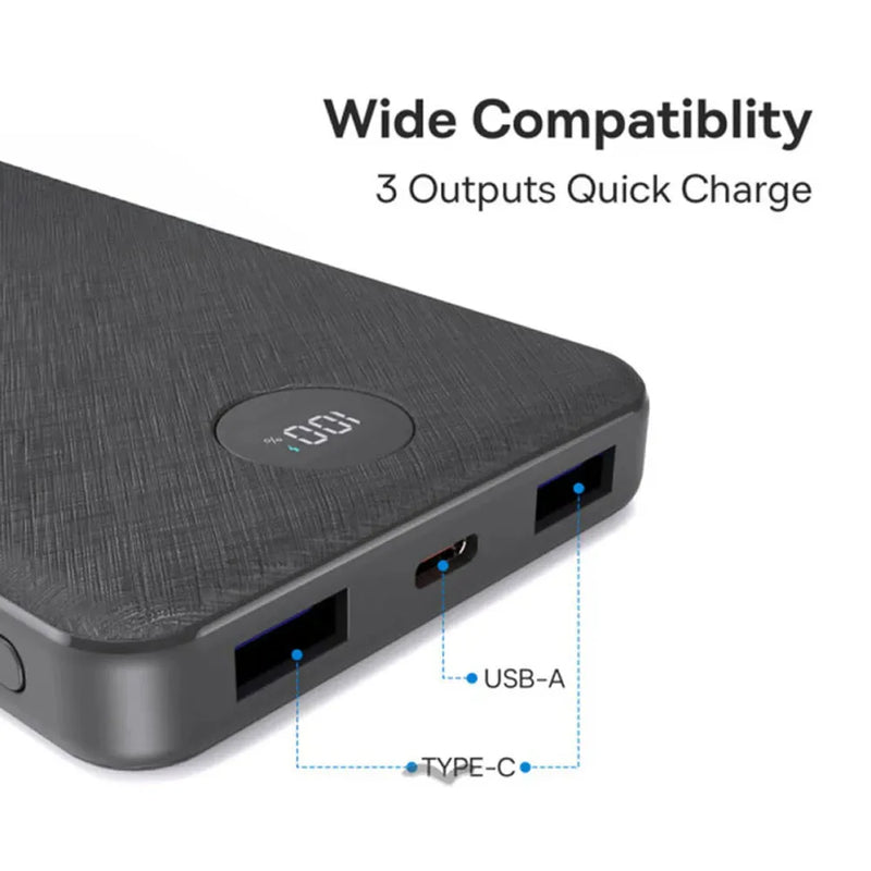 Brave Slim Power Bank Fast Charging with Type-C + Dual USB-A Ports 10000mAh 22.5W