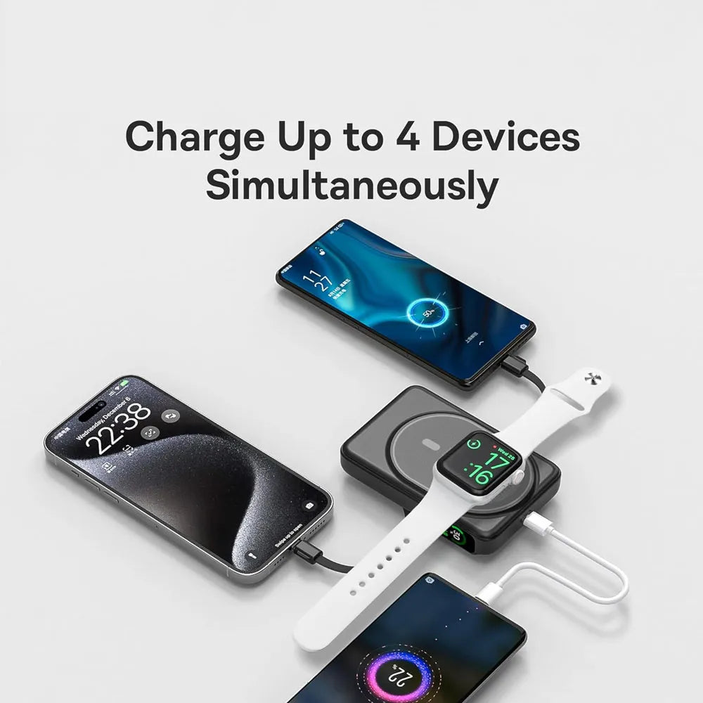 Brave 6-in-1 Wireless Power Bank with MagSafe Built-in Type C & Lightning Cables 10000mAh