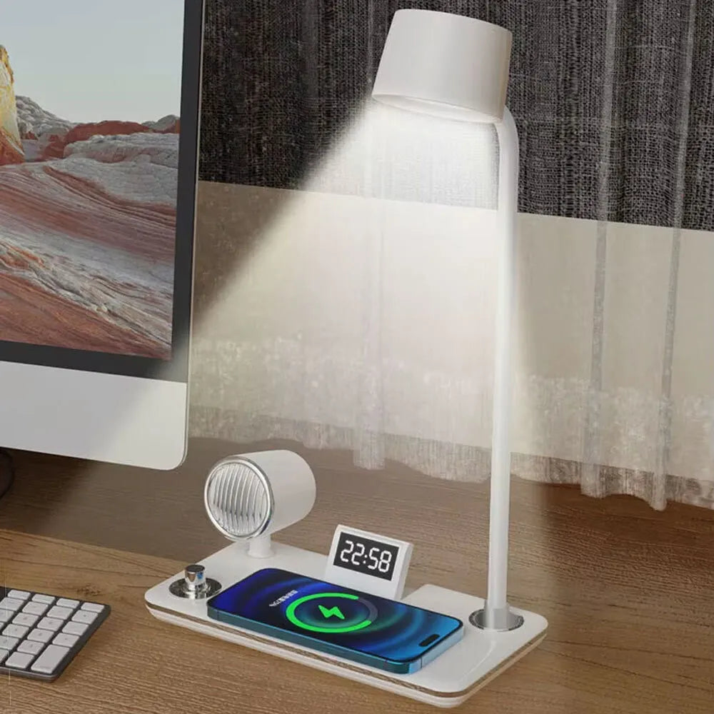 LED Desk Lamps with 4 in 1 Wireless Charger 360°Adjustable 15W - White
