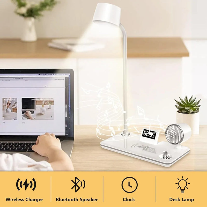 LED Desk Lamps with 4 in 1 Wireless Charger 360°Adjustable 15W - White