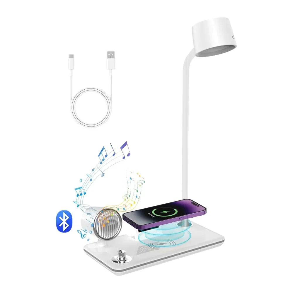 LED Desk Lamps with 4 in 1 Wireless Charger 360°Adjustable 15W - White