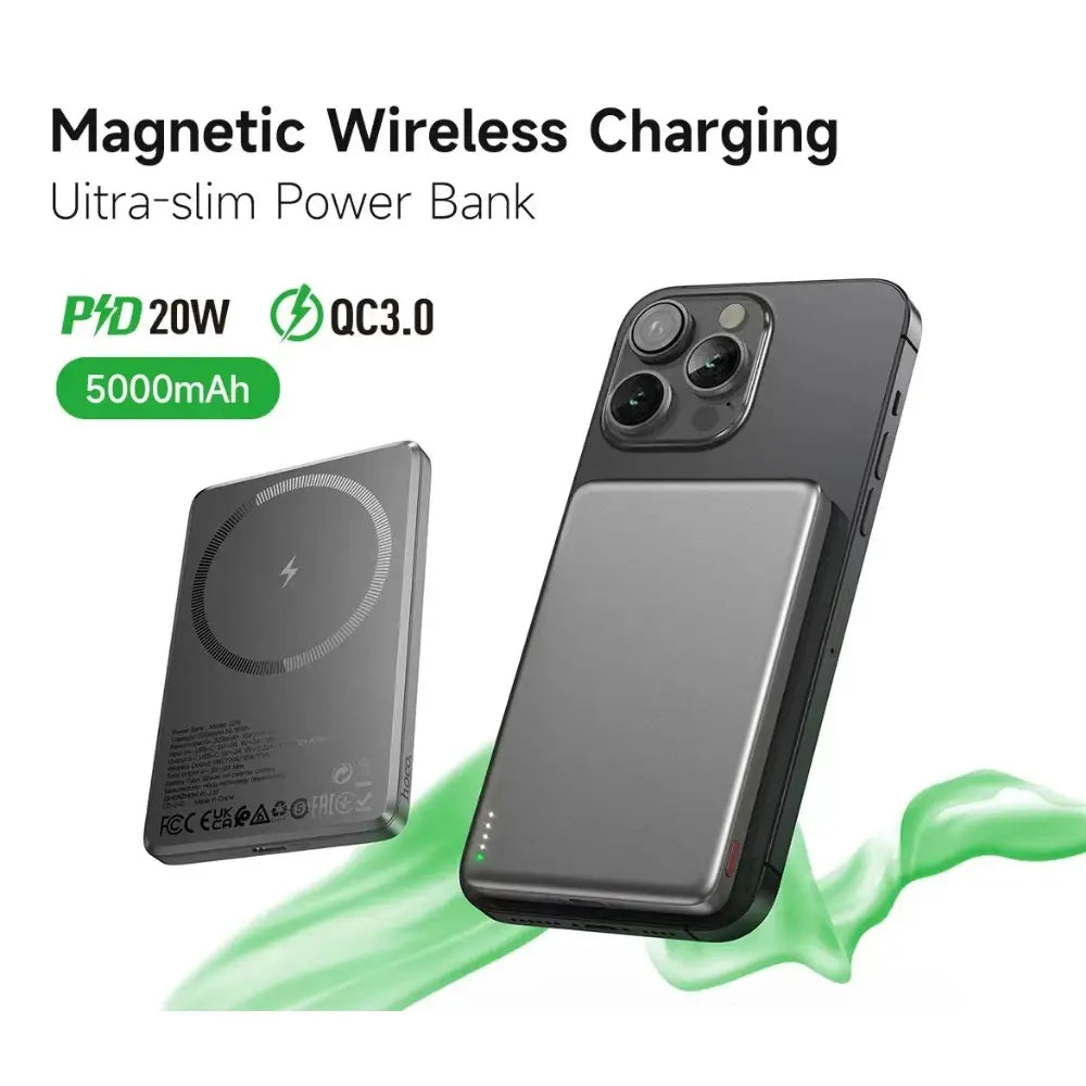 Hoco Power Bank Magnetic Charge 5000mAh 20W Output – Metal Grey