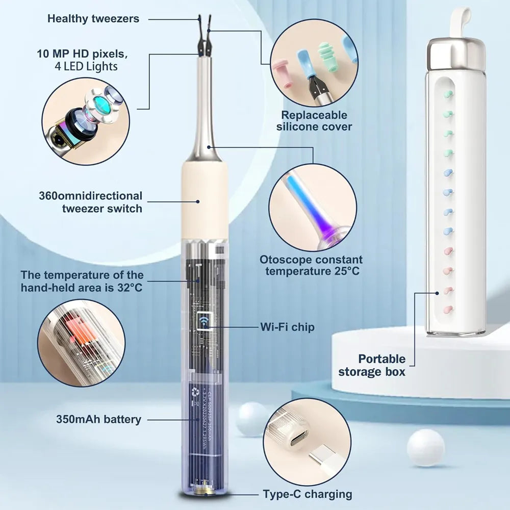 4-in-1 Visual Ear Pick Tweezers with 10 MP Camera 350mAh Battery Type-C Rechargeable