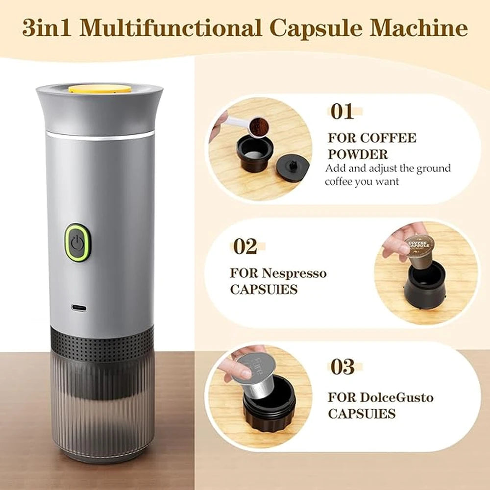 3-in-1 Portable Espresso Machine 60mL 2500mAh Battery Type-C Rechargeable