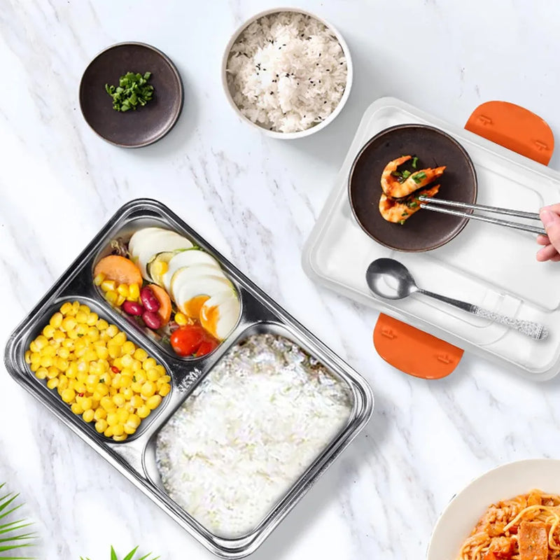 Portable Electric Lunch Box 3-Layer 304 Stainless Steel PTC Heating 12V Car Use - Orange