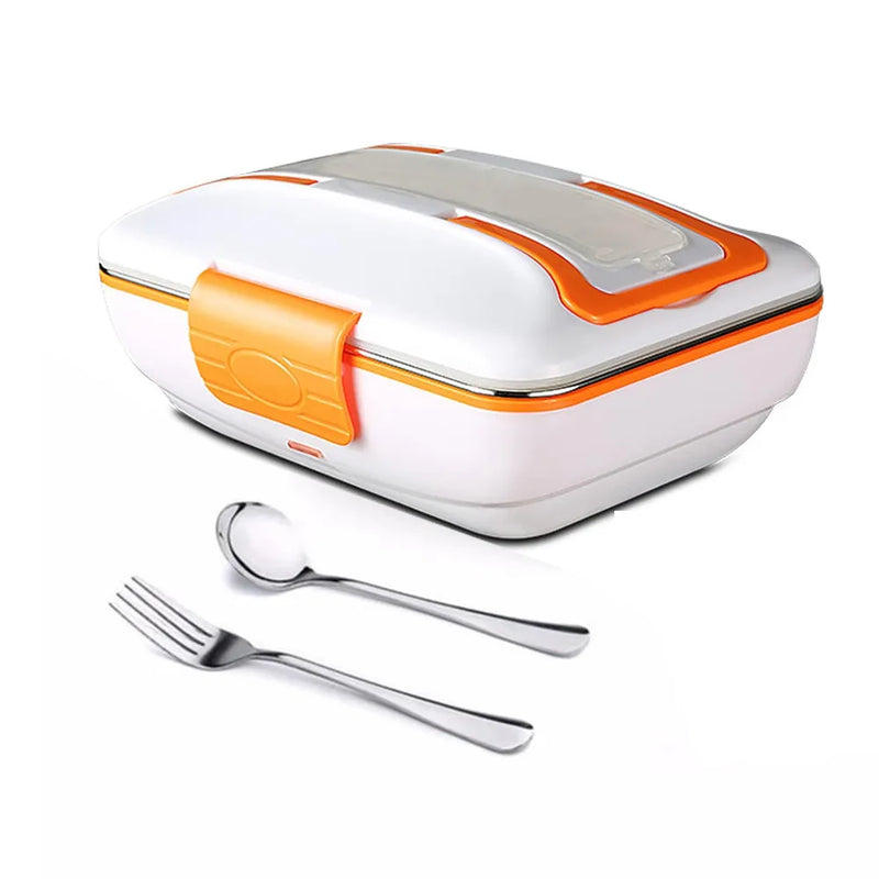 Portable Electric Lunch Box 3-Layer 304 Stainless Steel PTC Heating 12V Car Use - Orange
