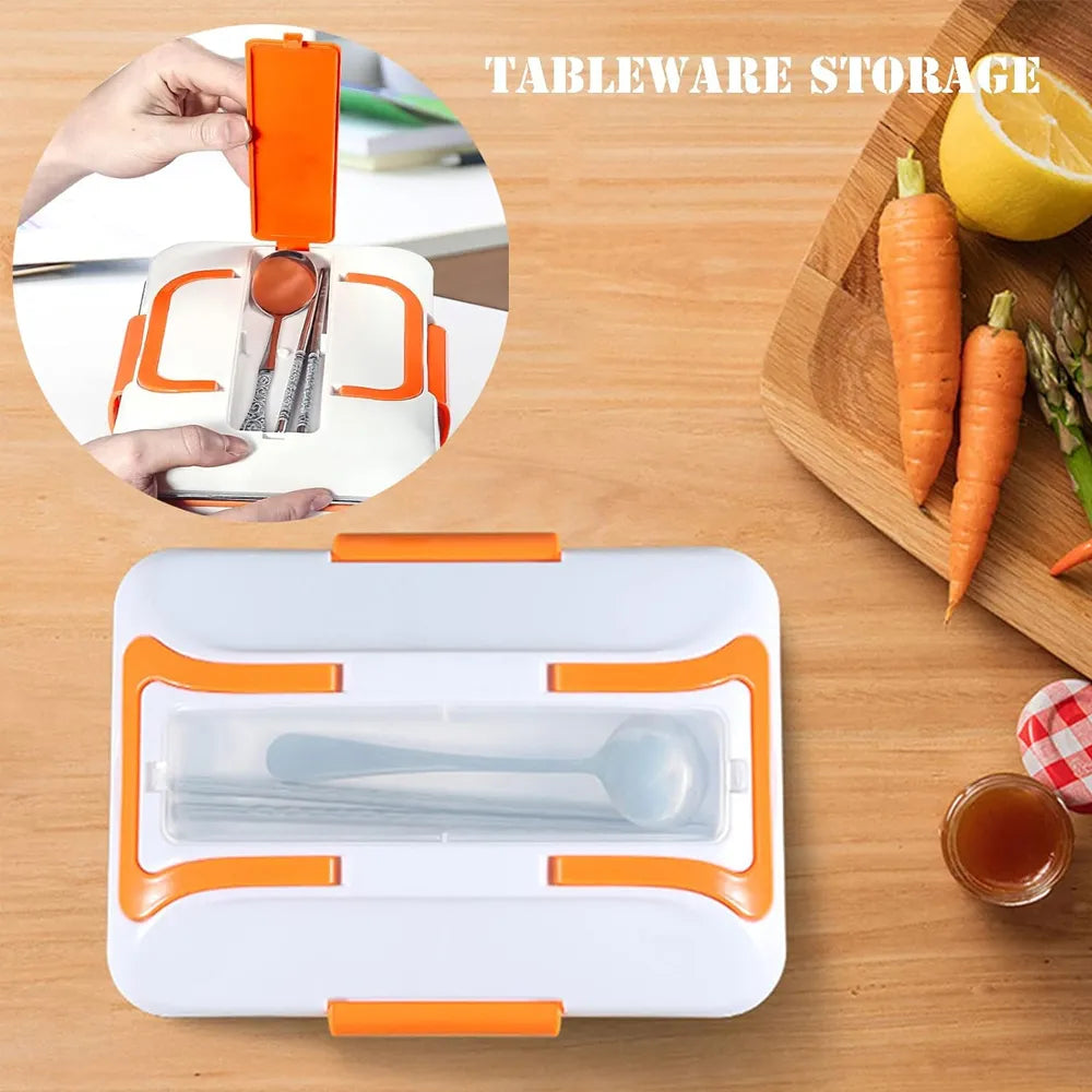 Portable Electric Lunch Box 3-Layer 304 Stainless Steel PTC Heating 12V Car Use - Orange