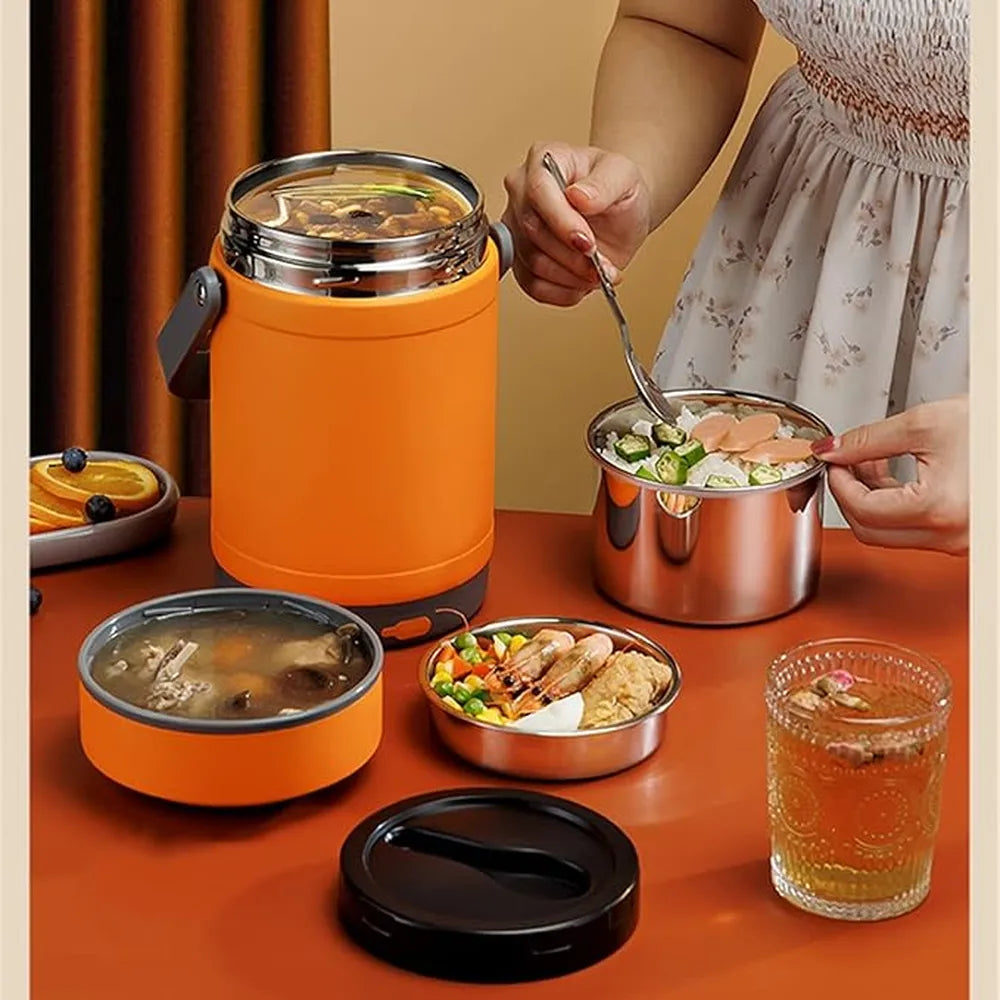 Constant Temperature Insulation Lunch Box 1.2L 304 Stainless Steel Electric Heating 30W - Orange