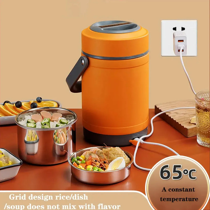 Constant Temperature Insulation Lunch Box 1.2L 304 Stainless Steel Electric Heating 30W - Orange